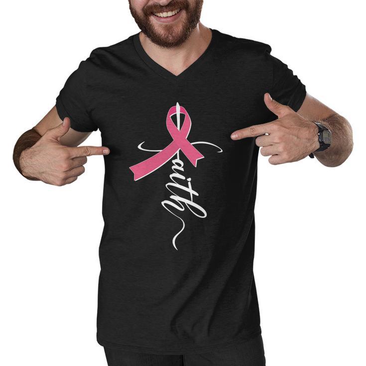 Faith Breast Cancer Awareness Ribbon Men V-Neck Tshirt