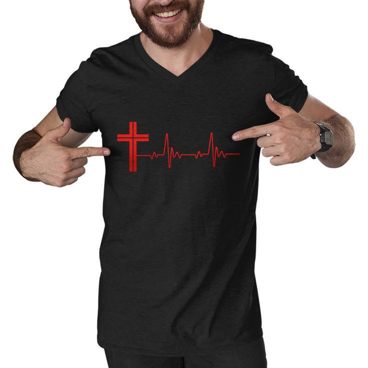 Faith Cross Heartbeat Pulse Tshirt Men V-Neck Tshirt