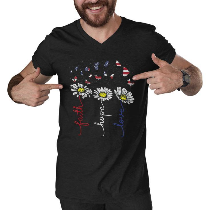Faith Hope Love Daisy Flowers 4Th Of July Independence Day  Men V-Neck Tshirt