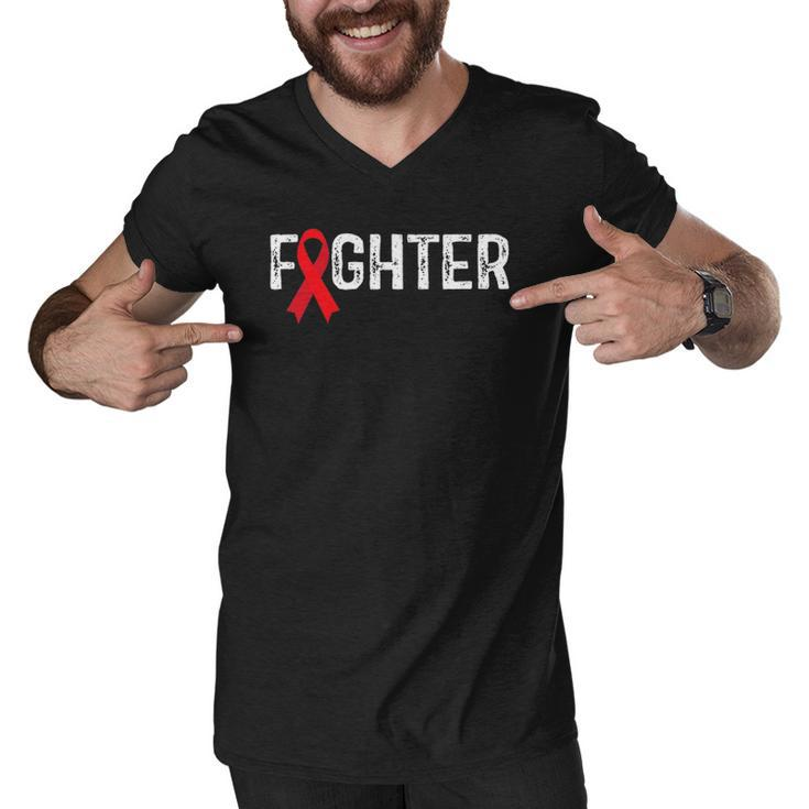 Fighter Blood Cancer Awareness Red Ribbon Men V-Neck Tshirt