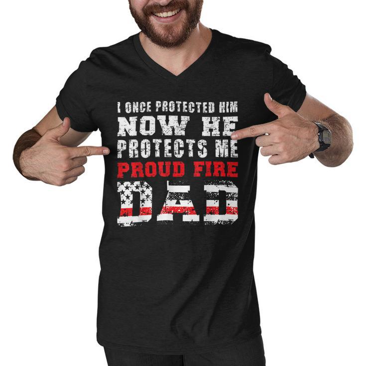 Firefighter Proud Fire Dad Fireman Father Of A Firefighter Dad Men V-Neck Tshirt