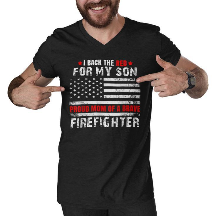 Firefighter Proud Mom Of Firefighter Son I Back The Red For My Son Men V-Neck Tshirt