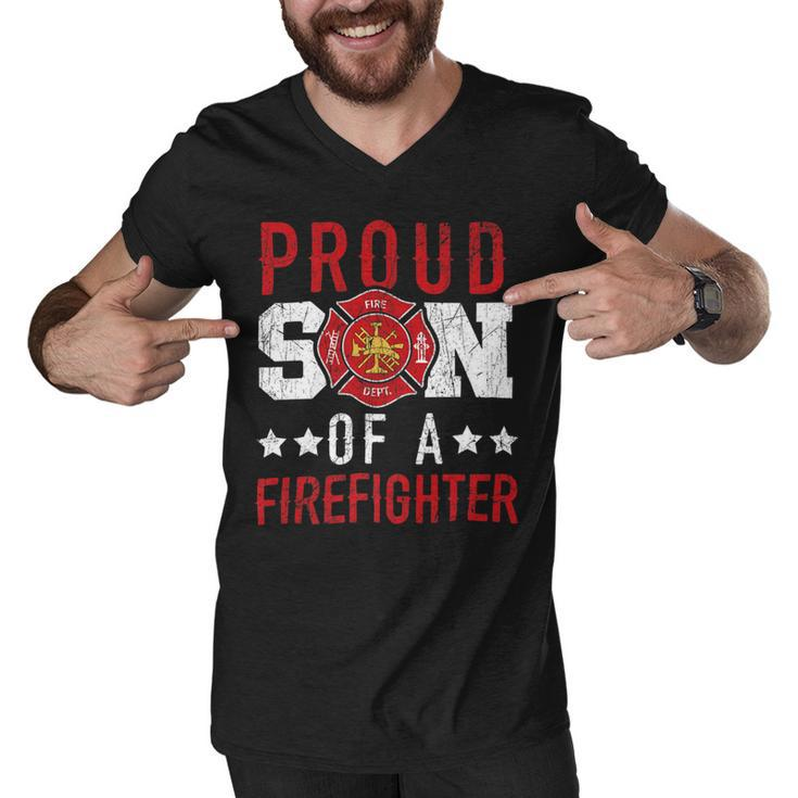 Firefighter Proud Son Of A Firefighter Firefighting Fireman Fire Rescue Men V-Neck Tshirt