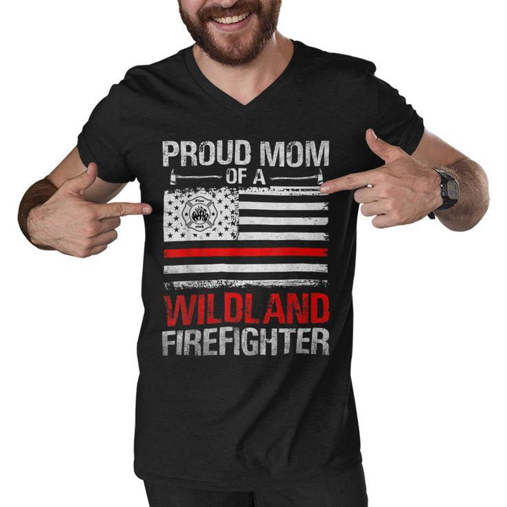 Firefighter Red Line Flag Proud Mom Of A Wildland Firefighter Men V-Neck Tshirt