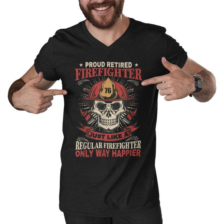 Firefighter Retired Firefighter Fireman Hero Skull Firefighter Men V-Neck Tshirt
