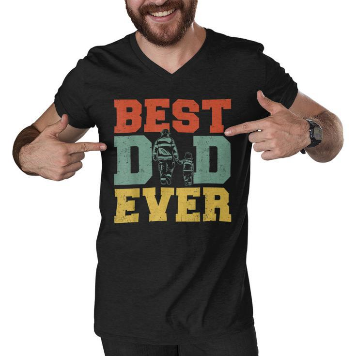 Firefighter Retro Best Dad Ever Firefighter Daddy Happy Fathers Day Men V-Neck Tshirt