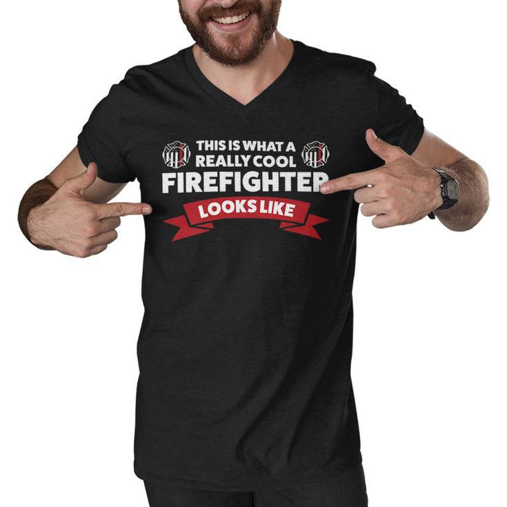 Firefighter This Is What A Really Cool Firefighter Fireman Fire _ Men V-Neck Tshirt