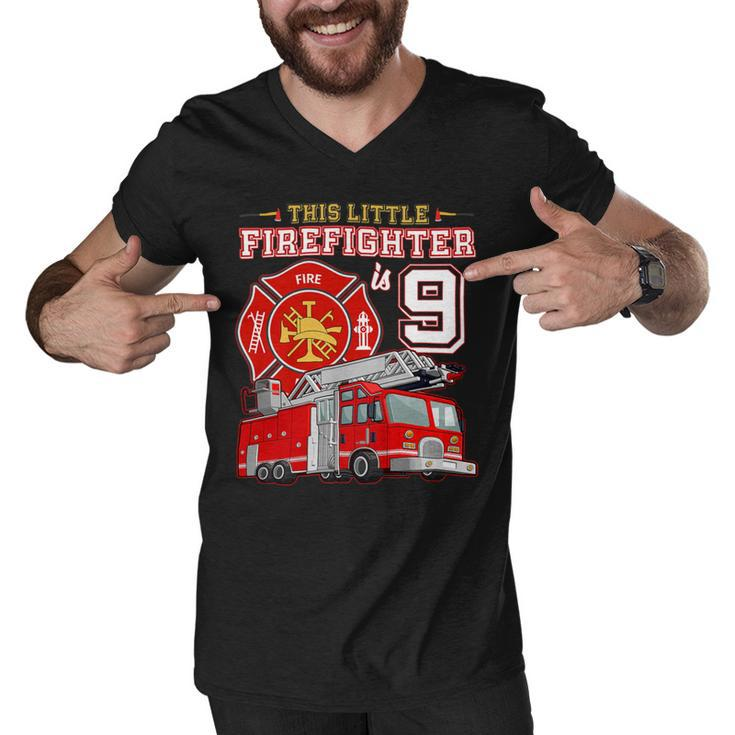 Firefighter This Little Firefighter Is 9 Years Old 9Th Birthday Kid Boy Men V-Neck Tshirt