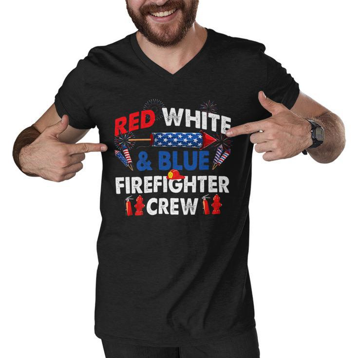 Firefighter Us Flag Red White & Blue Firefighter Crew 4Th Of July Men V-Neck Tshirt