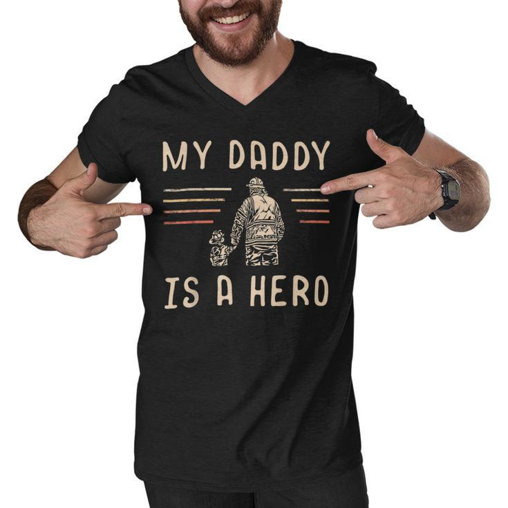 Firefighter Usa Flag My Daddy Is A Hero Firefighting Firefighter Dad Men V-Neck Tshirt
