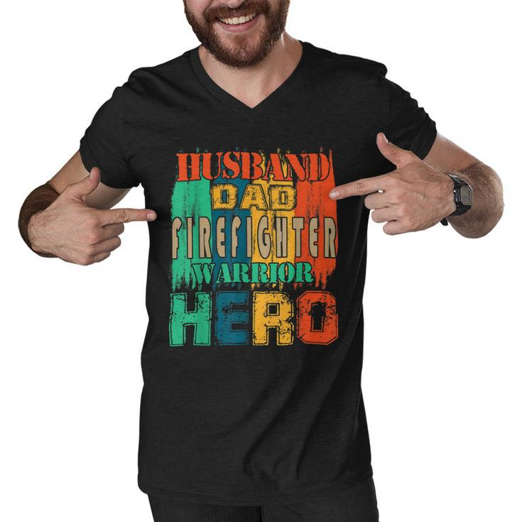 Firefighter Vintage Retro Husband Dad Firefighter Hero Matching Family V2 Men V-Neck Tshirt