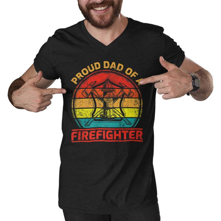 Firefighter Vintage Retro Proud Dad Of A Firefighter Fireman Fathers Day Men V-Neck Tshirt