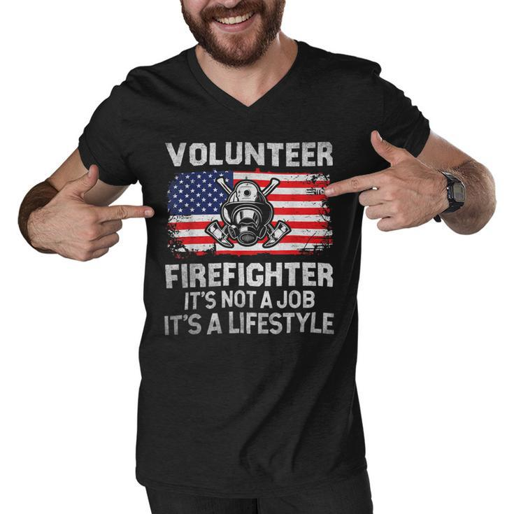 Firefighter Volunteer Firefighter Lifestyle Fireman Usa Flag Men V-Neck Tshirt