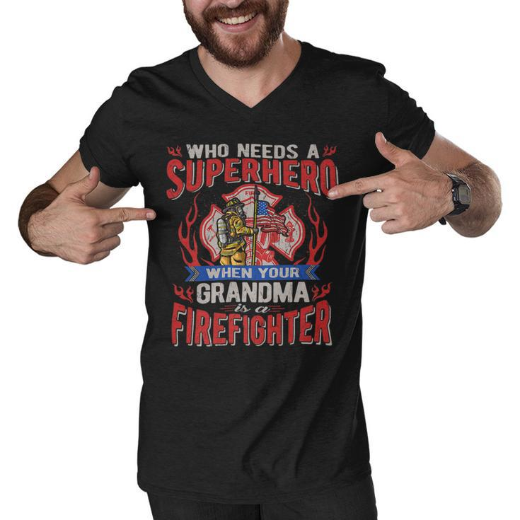 Firefighter Who Needs A Superhero When Your Grandma Is A Firefighter Men V-Neck Tshirt