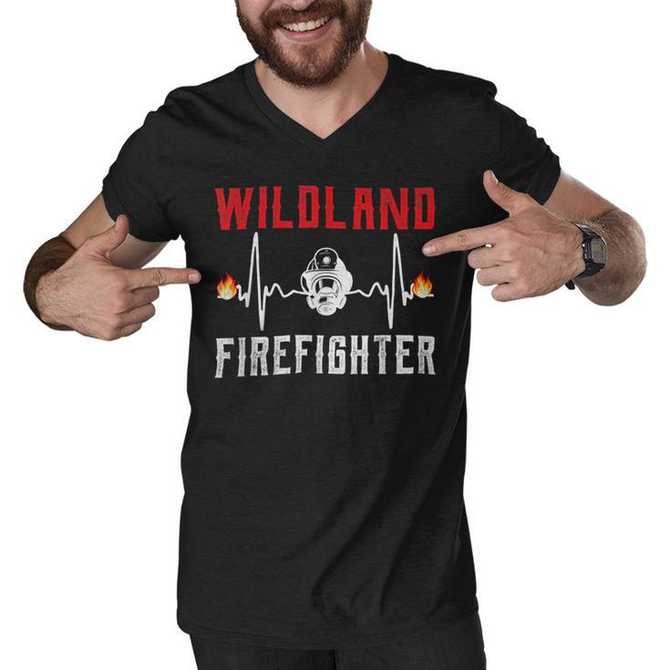 Firefighter Wildland Firefighter Fire Rescue Department Heartbeat Line V2 Men V-Neck Tshirt