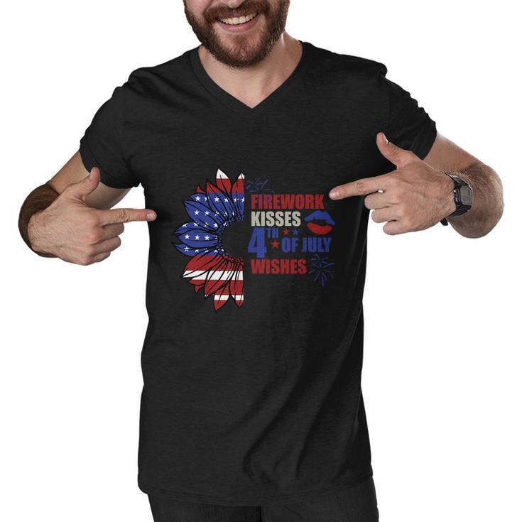 Firework Kiss 4Th Of July Wishes Proud American Men V-Neck Tshirt