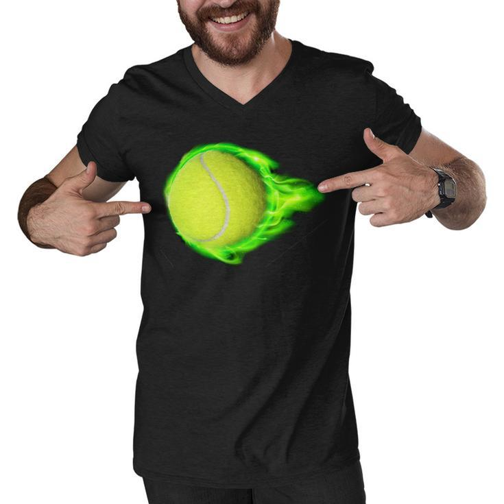 Flaming Tennis Ball Tshirt Men V-Neck Tshirt