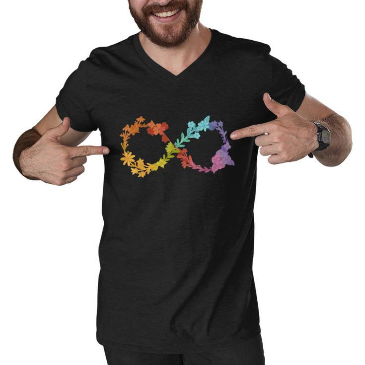 Floral Neurodiversity Infinity Symbol Autism Awareness Men V-Neck Tshirt