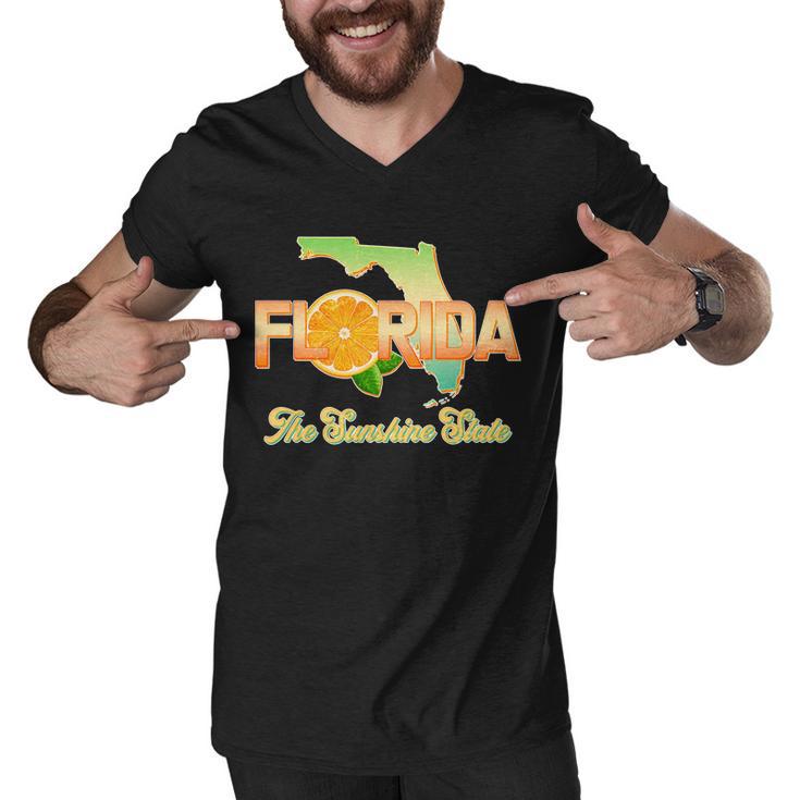 Florida The Sunshine State Orange Logo Men V-Neck Tshirt