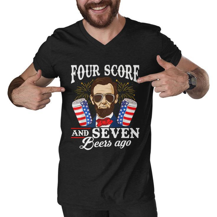 Four Score And 7 Beers Ago 4Th Of July Drinking Like Lincoln Men V-Neck Tshirt