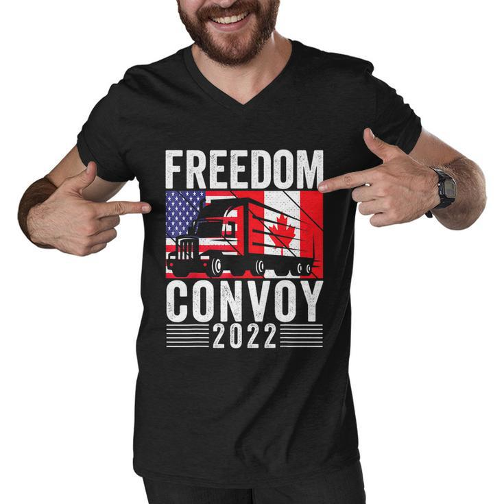 Freedom Convoy 2022 American Canadian Flag Tshirt Men V-Neck Tshirt