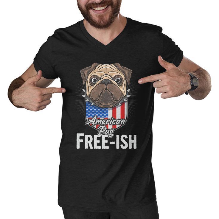 Freeish American Pug Cute Funny 4Th Of July Independence Day Plus Size Graphic Men V-Neck Tshirt