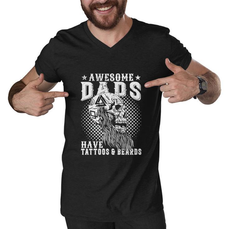 Funny Awesome Dads Have Tattoos And Beards Men V-Neck Tshirt