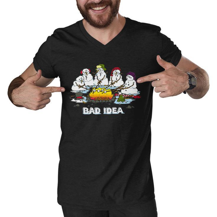 Funny Bad Idea - Snowman Melting Christmas Tshirt Men V-Neck Tshirt