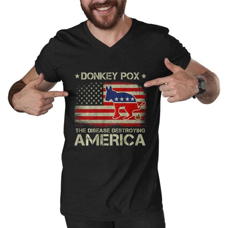 Funny Biden Donkey Pox The Disease Destroying Vintage America Flag Men V-Neck Tshirt
