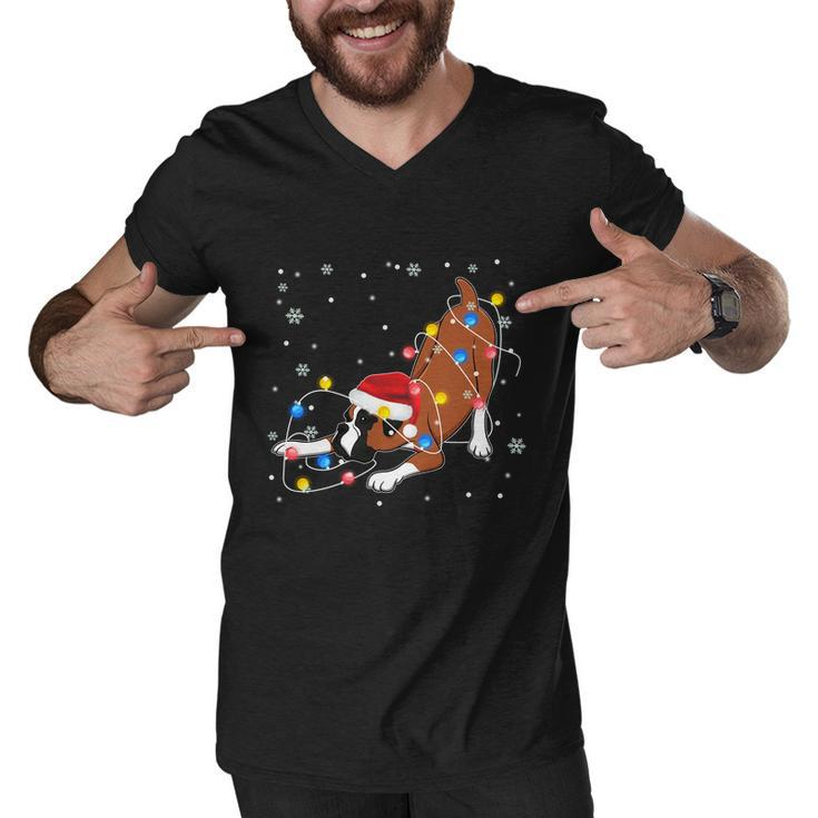 Funny Boxer Santa Hat Christmas Lights Xmas Dog Lover Owner Gift Men V-Neck Tshirt