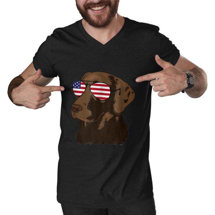 Funny Chocolate Lab American Flag Dog 4Th Of July Men V-Neck Tshirt