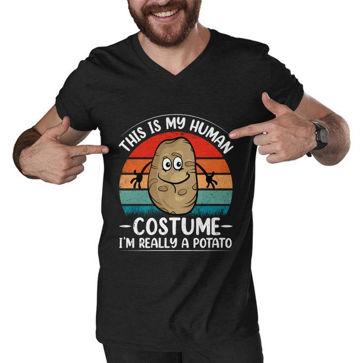 Funny Cute Retro Distressed Sunset Potato Human Costume Halloween Costume Men V-Neck Tshirt