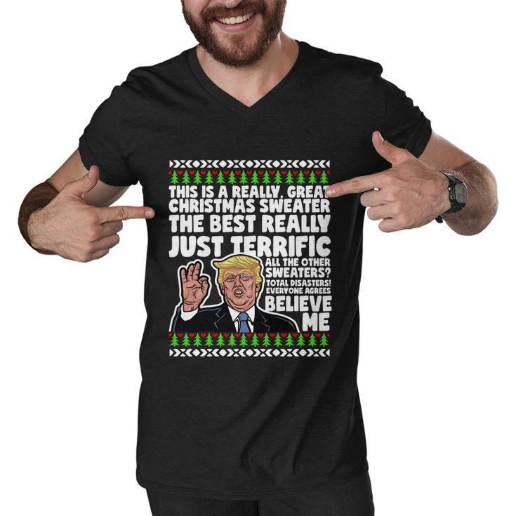 Funny Donald Trump Ugly Christmas Sweater Parody Speech Gift Men V-Neck Tshirt