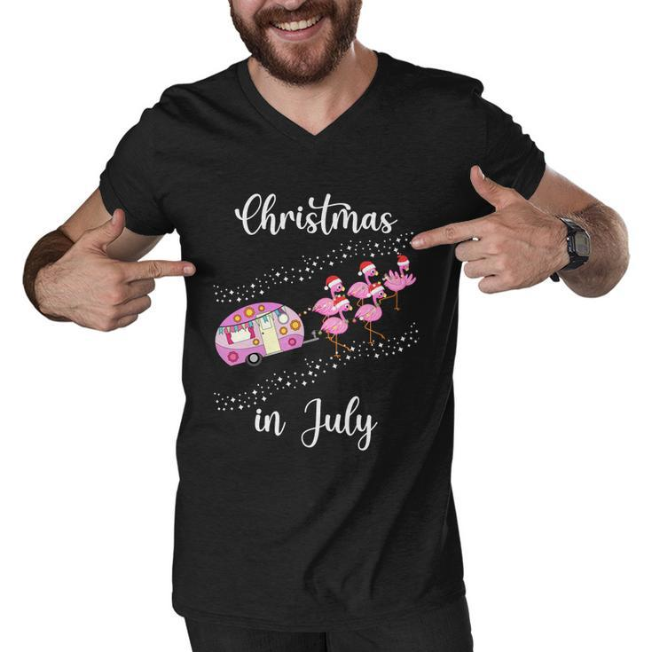 Funny Flamingo Pink Retro Camping Car Christmas In July Great Gift Men V-Neck Tshirt