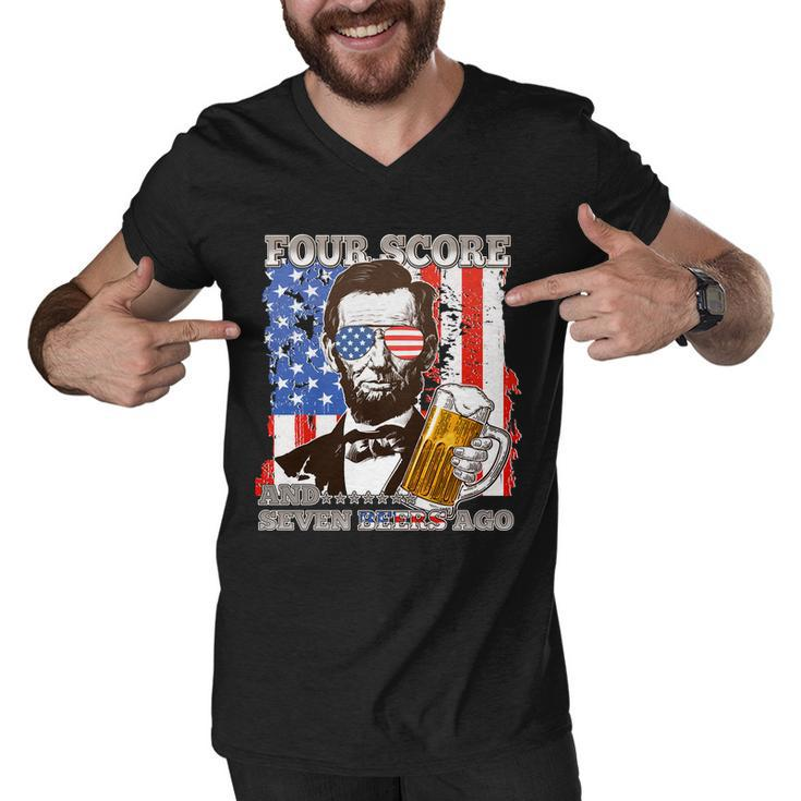 Funny Four Score And Seven Beers Ago Abe Lincoln Men V-Neck Tshirt