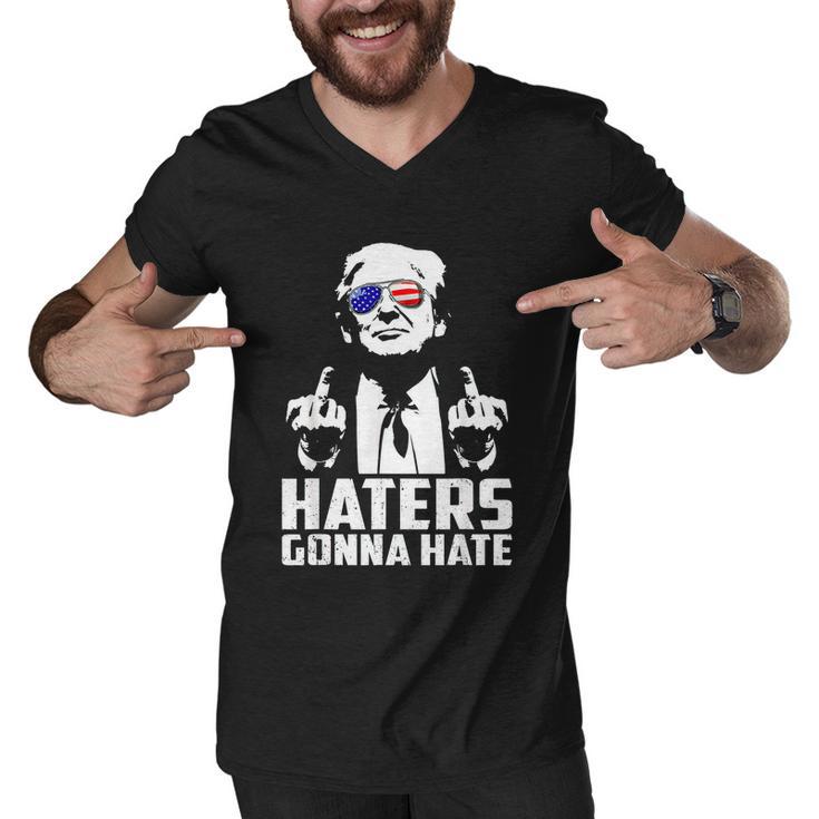 Funny Haters Gonna Hate President Donald Trump Middle Finger Men V-Neck Tshirt