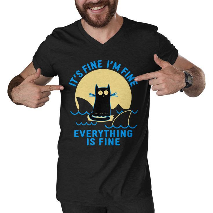 Funny Its Fine Im Fine Everything Is Fine Shark Cat Tshirt Men V-Neck Tshirt