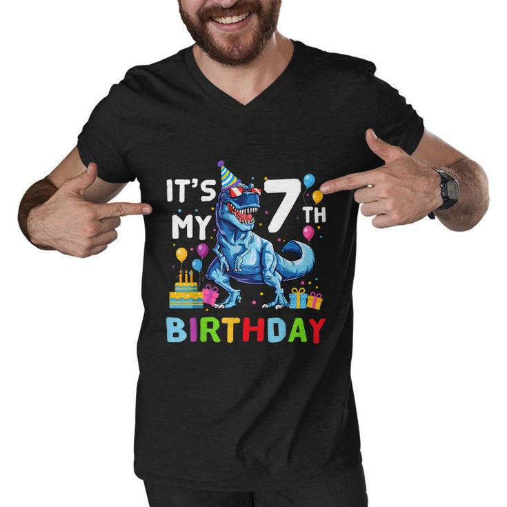 Funny Kids Its My 7Th Birthday Gift Happy 7 Year Trex Gift Men V-Neck Tshirt
