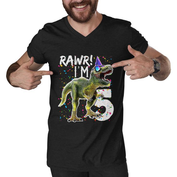 Funny Kids Rawr Im 5 5Th Birthday Party Gift T Rex Dinosaur Gift For Boys Gift Tshirt Men V-Neck Tshirt