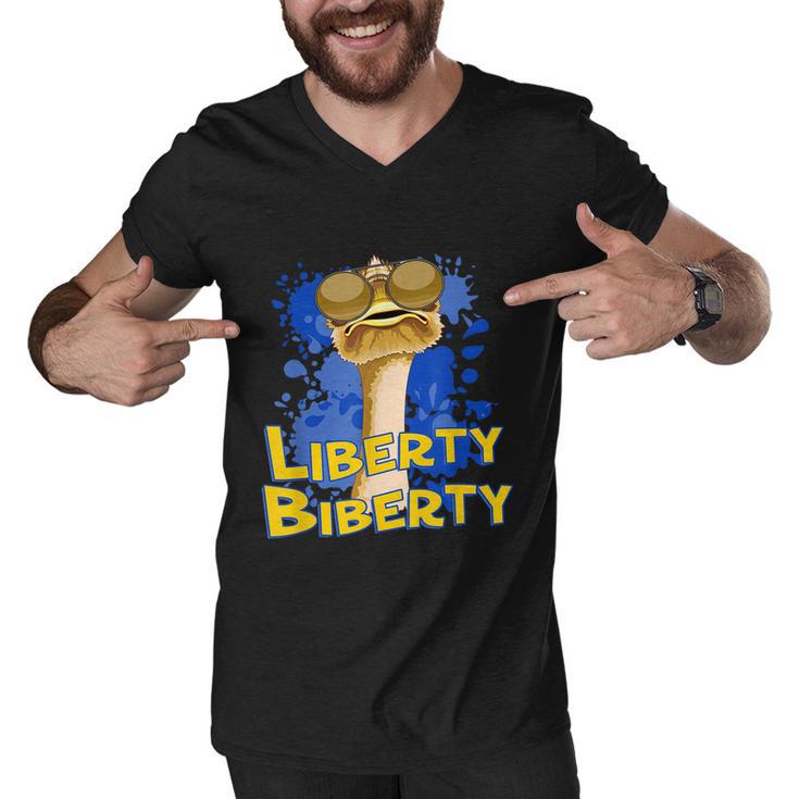 Funny Liberty Biberty Ostrich Sunglasses Humor Blue Men V-Neck Tshirt