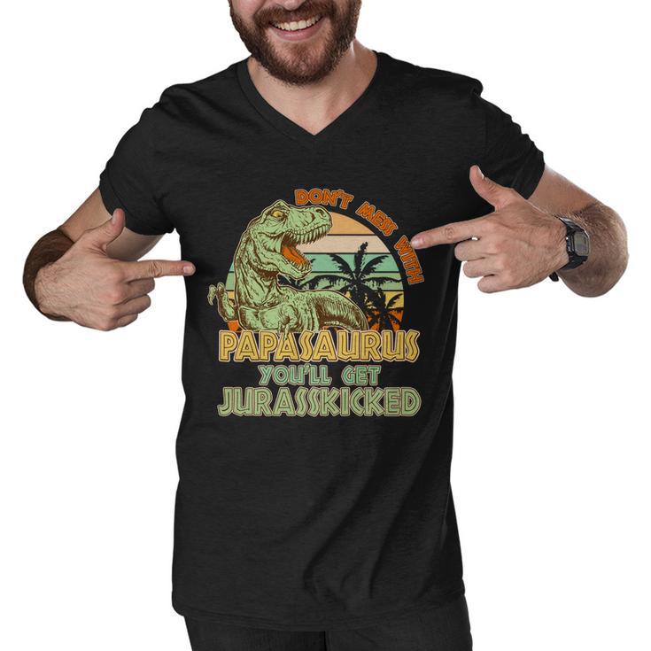 Funny Papa Dont Mess With Papasaurus Tshirt Men V-Neck Tshirt