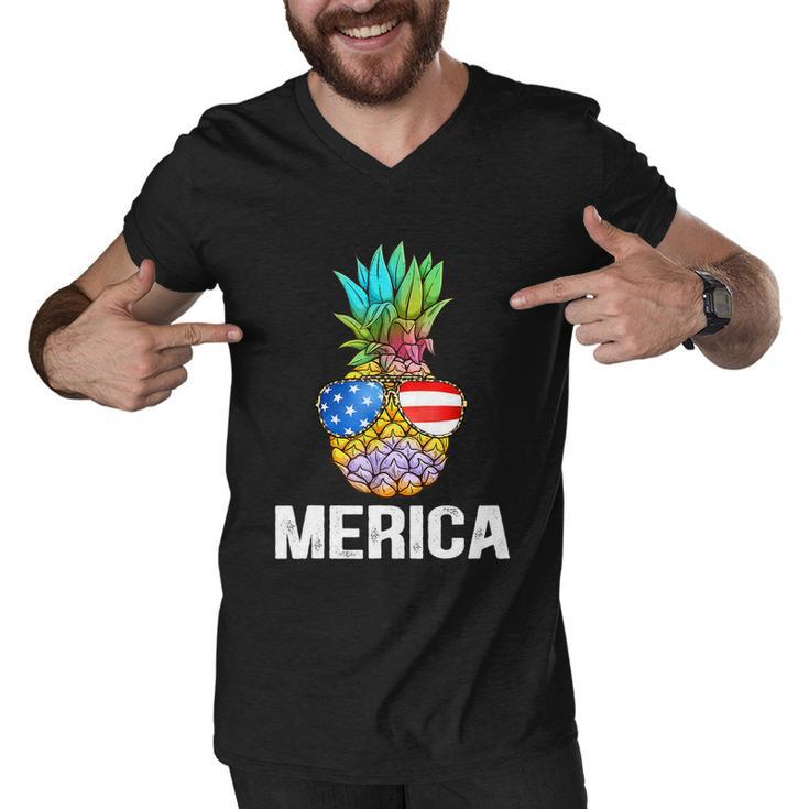 Funny Patriotic Pineapple 4Th Of July America Usa Flag Men V-Neck Tshirt