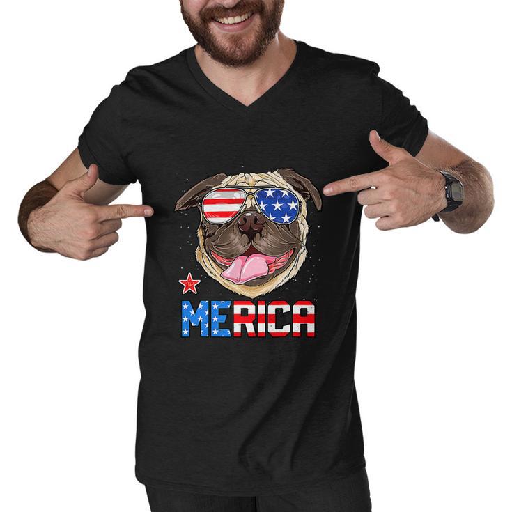 Funny Pug 4Th Of July Merica American Flag Men V-Neck Tshirt