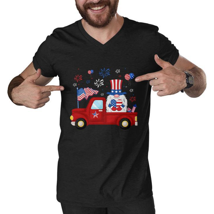 Funny Truck Riding Gnome American Flag Patriotic 4Th Of July Gift Men V-Neck Tshirt