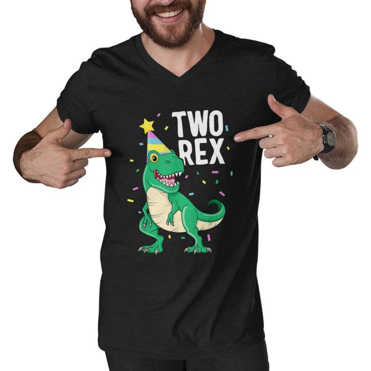 Funny Two Rex 2Nd Birthday Boy Gift Trex Dinosaur Party Happy Second Gift Men V-Neck Tshirt