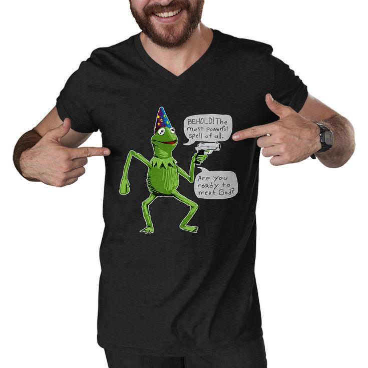 Funny Wizard Kermit Meme Men V-Neck Tshirt
