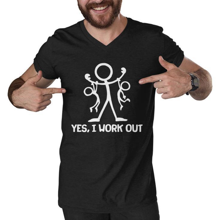 Funny Yes I Work Out Parents And Kids Tshirt Men V-Neck Tshirt