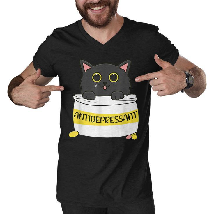 Fur Antidepressant Cute Black Cat Illustration Pet Lover  Men V-Neck Tshirt