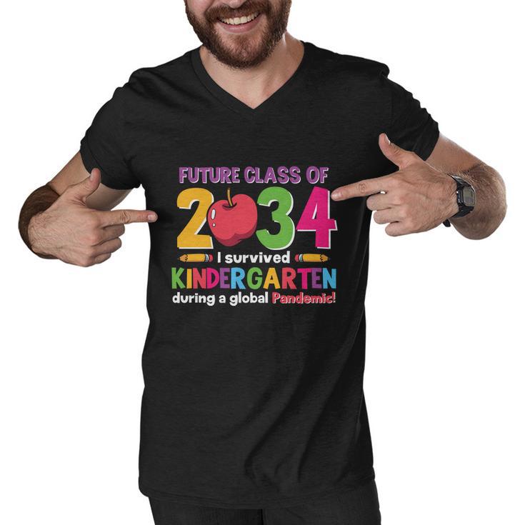 Future Class 2034 Survived Kindergarten Funny School Teacher Student Graphic Men V-Neck Tshirt