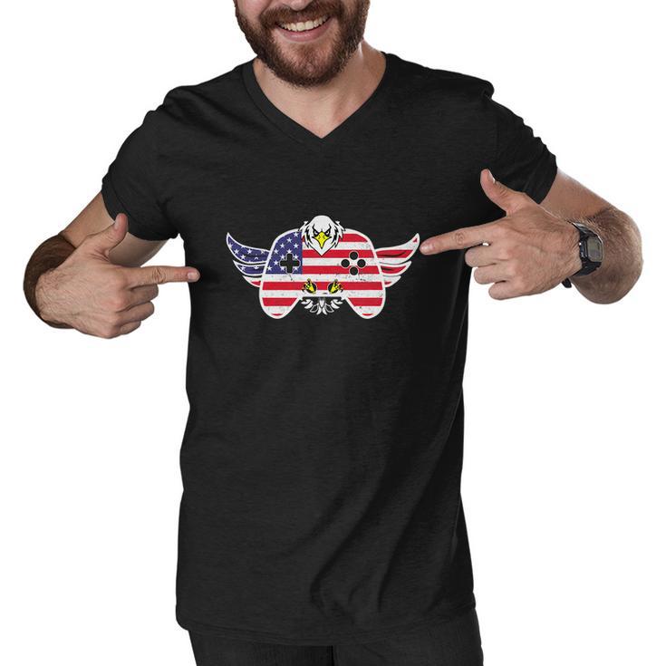 Gamer Funny 4Th Of July Video Game Eagle Men V-Neck Tshirt